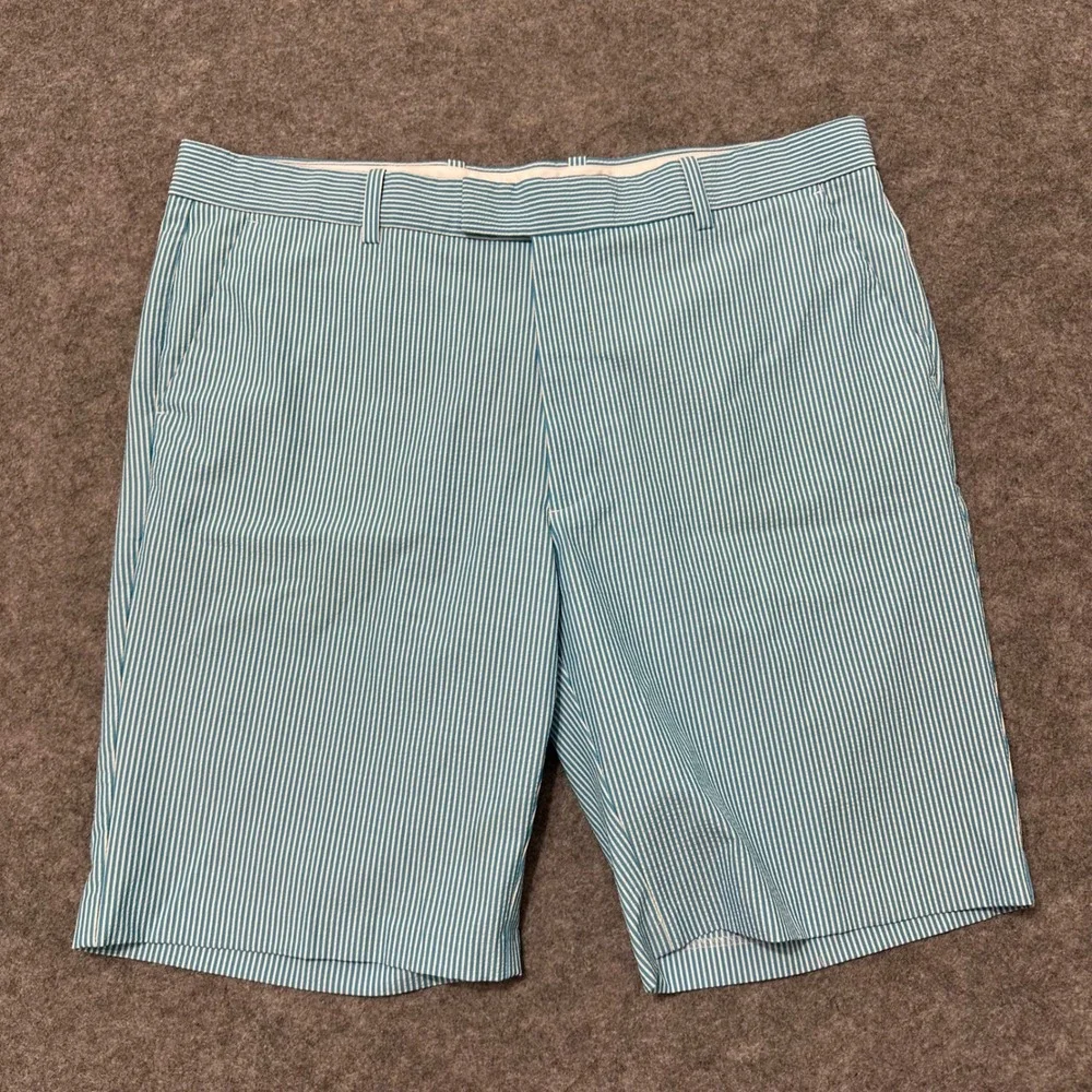 G/FORE Golf Shorts Mens 38 Blue Seersucker Striped Performance Flat Front